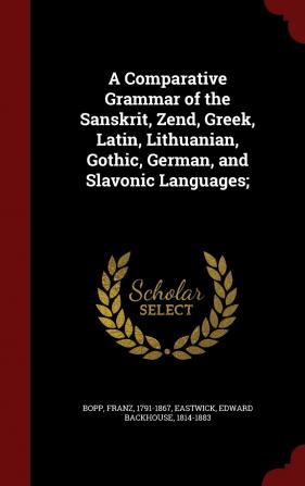 A Comparative Grammar of the Sanskrit Zend Greek Latin Lithuanian Gothic German and Slavonic Languages;