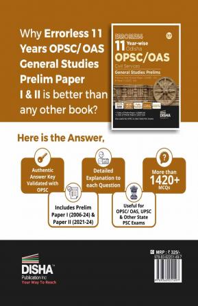 Errorless 11 Year-wise Odisha OPSC/ OAS Civil Services General Studies Prelims Previous Year Solved Paper 1 (2006 - 24) & Paper 2 (2020 - 24) 3rd Edition | PYQs Question Ban