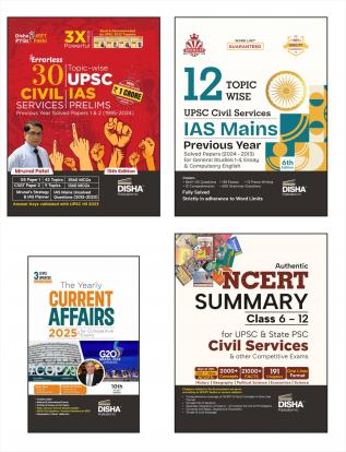 Combo (set of 4 Books) Topic-wise 30 Previous Years UPSC Civil Services IAS Prelims & 12 Years Mains Solved Papers with NCERT Summary & 2025 Current Affairs Yearly 3rd Edition
