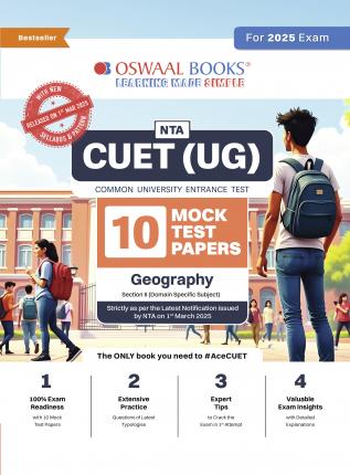 Oswaal NTA CUET (UG) 10 Mock Test Papers | Section II Geography (For 2025 Exam) | With New Syllabus & Pattern