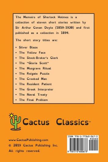 The Memoirs of Sherlock Holmes (Cactus Classics Dyslexic Friendly Font): 11 Short Stories; 11 Point Font; Dyslexia Edition; OpenDyslexic