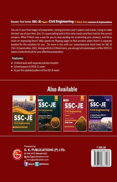 SSC 2022: Booster Test Series - JE Paper 1 - Civil Engineering - 15 Mock Tests (Answers)