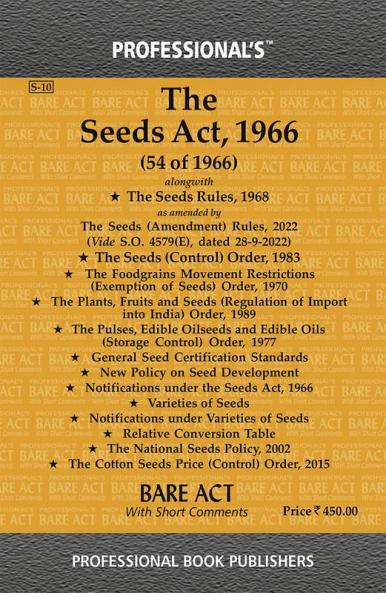 Seeds Act 1966 Alongwith Seeds Rules 1968 Seeds (Control) Order 1983