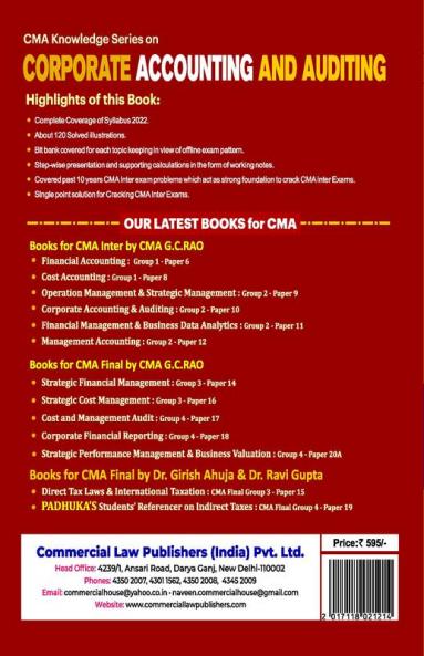 Corporate Accounting and Auditing (CMA Inter  G -2 Paper- 10)