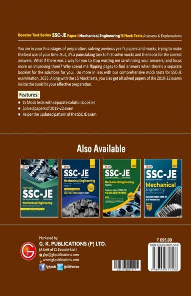 SSC: Booster Test Series - JE Paper I - Mechanical Engineering - 15 Mock Tests Answers