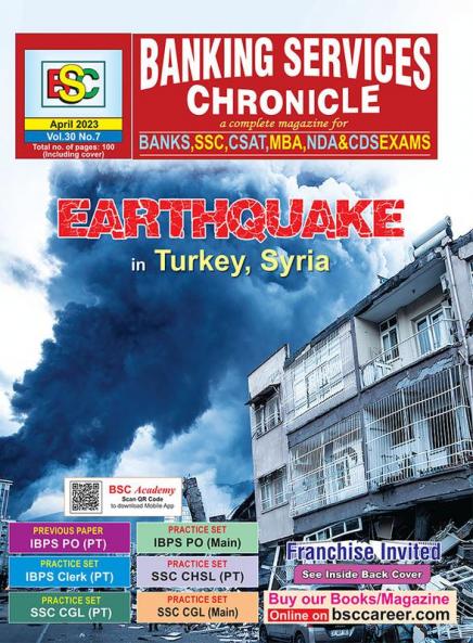 Bank Service Chronicle Complete Magazine for BANKSSSCCSATMBANDA&CDS EXAMS: EarthQuake in Turkey  Syria- April'23
