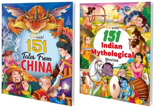 151 Tales from China and 151 Indian Mythological Stories I Set of 2 Books I Stories with attractive colourful Pictures By Gowoo