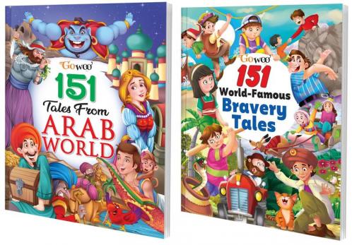 151 Tales from Arab World and 151 World-Famous Bravery Tales I Set of 2 Books I illustrated Humorous Stories Collection By Gowoo