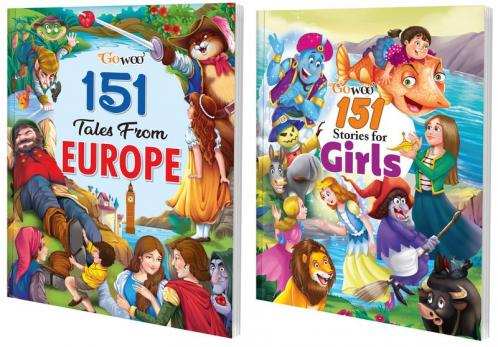 151 Tales from Europe and 151 Stories for Girls I Set of 2 Books I Stories with attractive colourful Pictures By Gowoo