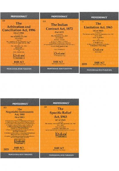 Contract Business Commercial Laws Combo Bare act Pack Bundle- Arbitration & Conciliation Contract Limitation Negotiable Instruments Specific Relief