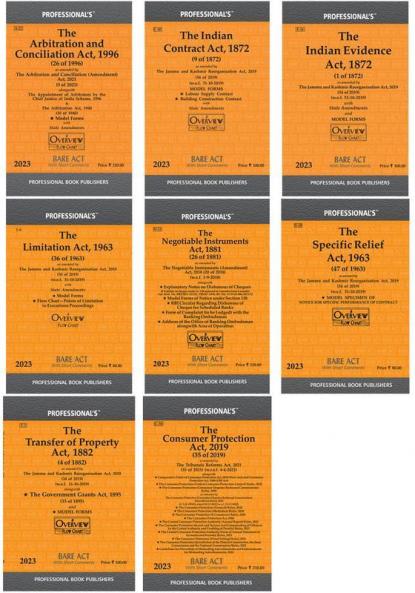 Bare Acts Combo of 8 books :(Limitation/ Indian Contract/ Transfer of Property/ Specific Relief/ Negotiable Instruments/ Indian Evidance/ Arbitration and Counciliation/Consumer Protection)