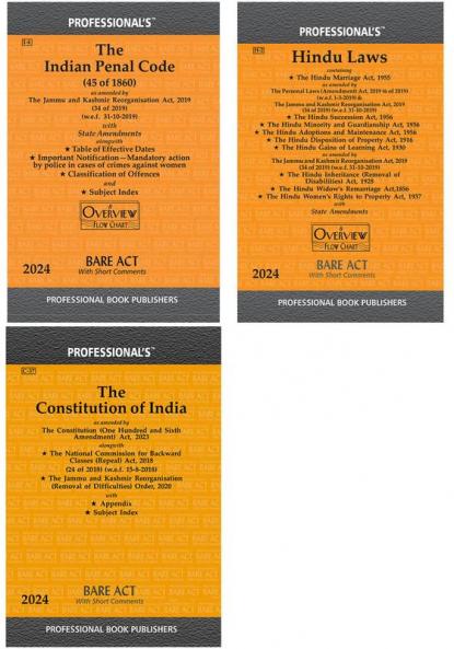 Hindu Laws Indian Penal Code Constitution of India Combo of 3 Bare Acts