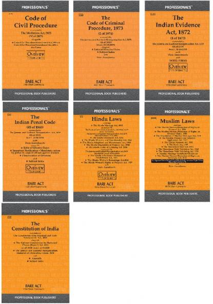 Mega Combo Of 7 Acts Constitution of India Hindu Law with Muslim Law IPC CrPC Code of Civil Procedure or CPC Indian Evidence Act