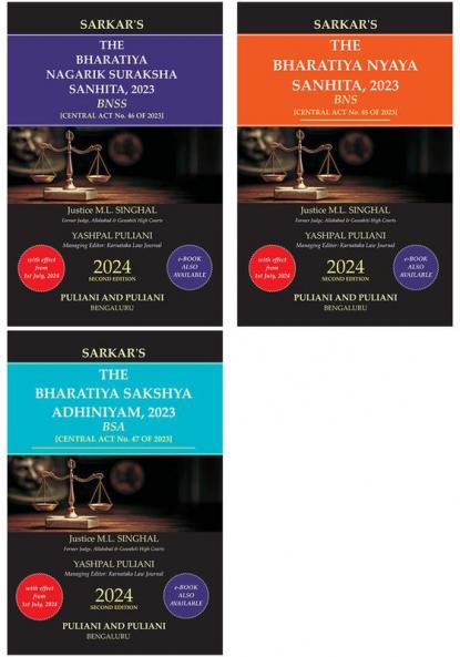 New Criminal Laws(English-2024 Edition) by Puliani & Puliani(Combo-3books)-Bharatiya Nyaya Sanhita(BNS)Bharatiya Nagarik Suraksha Sanhita(BNSS)& Bharatiya Sakshya Adhiniyama(BSA)