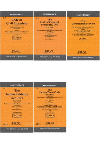 Combo of 5 Acts for Lawyers Law Students/ Judicial services aspirants CrPC IPC Evidence CPC Constitution