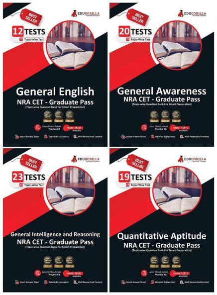 NRA CET Exam For Graduation Pass (Combo Pack Of 4 Books) | 74 Topic-Wise Solved Tests (General Intelligence & Reasoning General Awareness Quantitative Aptitude General English)