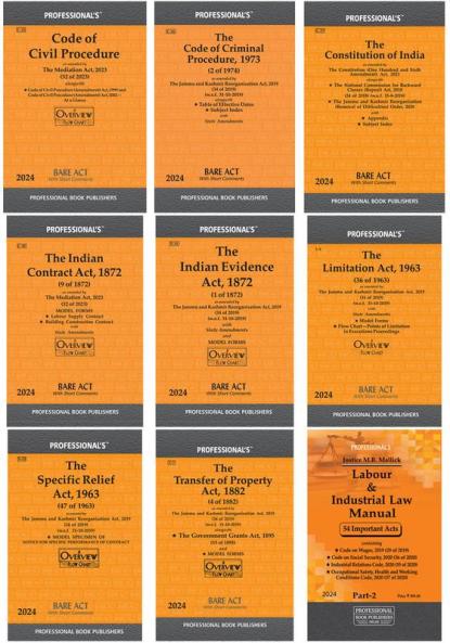 Combo Sale of 8 bare acts for Law Students/Judiciary aspirants CPCCrPCConstitutionTransfer of PropertySpecific Relief ActContract ActLimitation ActEvidence act