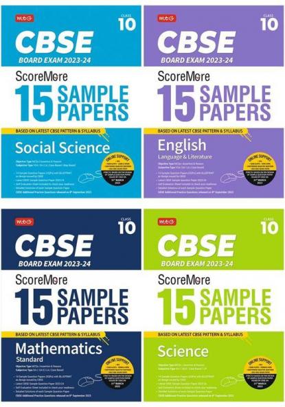MTG CBSE ScoreMore 15 Sample Question Papers Class 10 Mathematics Standard Science Social Science English (Set of 4 Books) For 2024 Board Exam (Based on CBSE Latest Pattern)