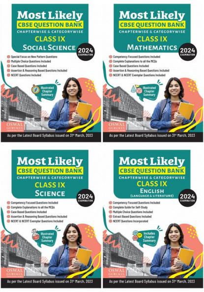 Most Likely CBSE Question Bank Class 9 Bundles (Set of 4) : Maths Science Social Science & English for Exam 2024