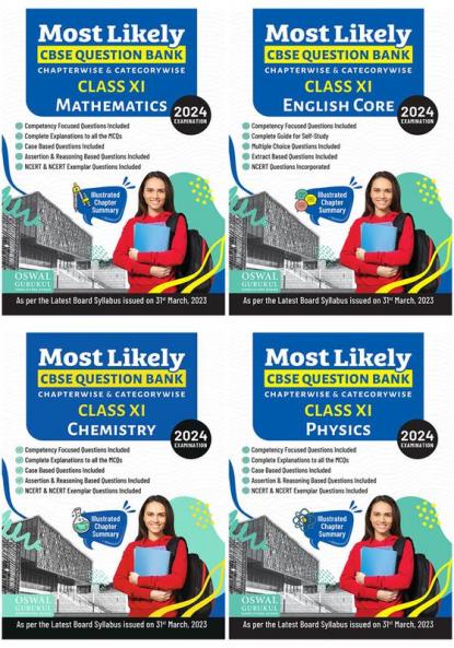 Most Likely CBSE Question Bank Class 11 Bundles (Set of 4) : Physics Chemistry Maths & English for Exam 2024