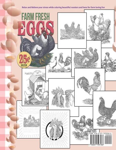 Chickens Roosters and Hens coloring book for adults
