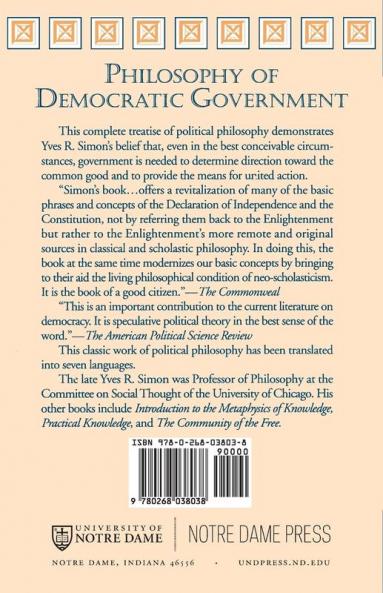 Philosophy of Democratic Government (Charles R. Walgreen Foundation Lectures)