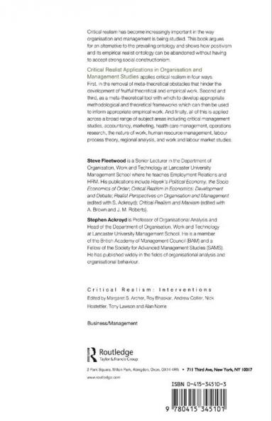 Critical Realist Applications in Organisation and Management Studies