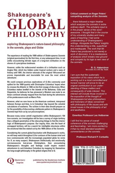 Shakespeare's Global Philosophy: exploring Shakespeare's nature-based philosophy in his sonnets plays and Globe