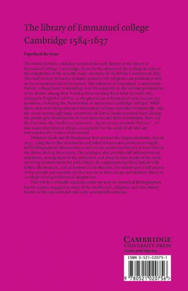 The Library of Emmanuel College Cambridge 1584 1637