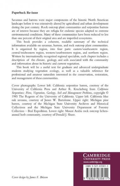 Savannas Barrens and Rock Outcrop Plant Communities of North America