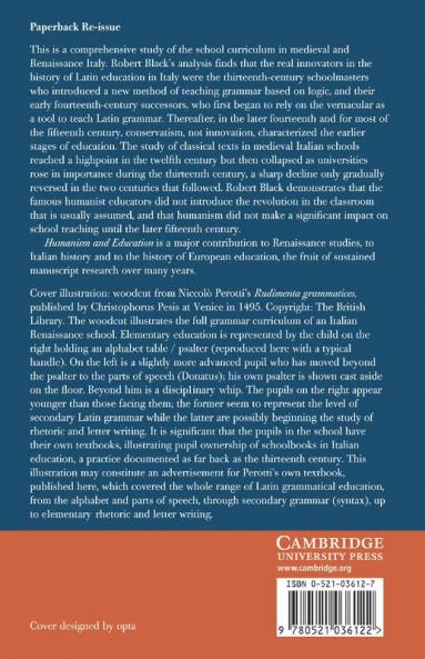 Humanism and Education in Medieval and Renaissance Italy