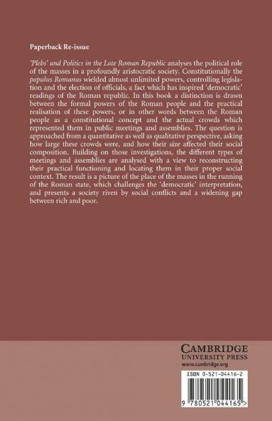 Plebs and Politics in the Late Roman Republic