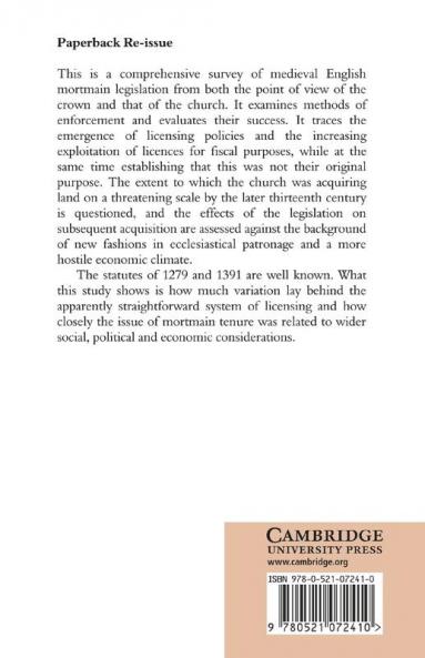 Mortmain Legislation and the English Church 1279 1500