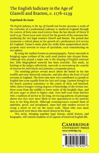 The English Judiciary in the Age of Glanvill and Bracton C.1176-1239