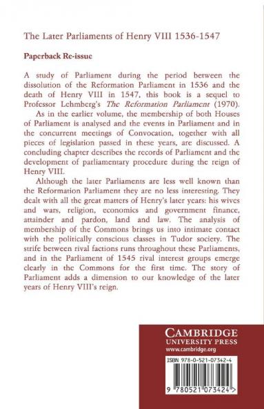The Later Parliaments of Henry VIII