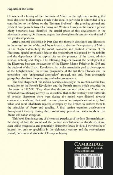 Reform and Revolution in Mainz 1743 1803