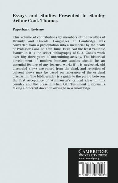 Essays and Studies Presented to Stanley Arthur Cook