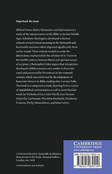 Biblical Poetics Before Humanism and Reformation