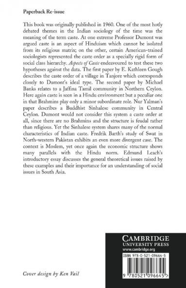 Aspects of Caste in South India Ceylon and North-West Pakistan