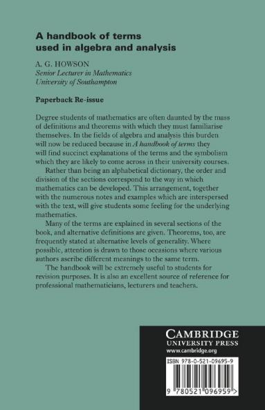 A Handbook of Terms Used in Algebra and Analysis