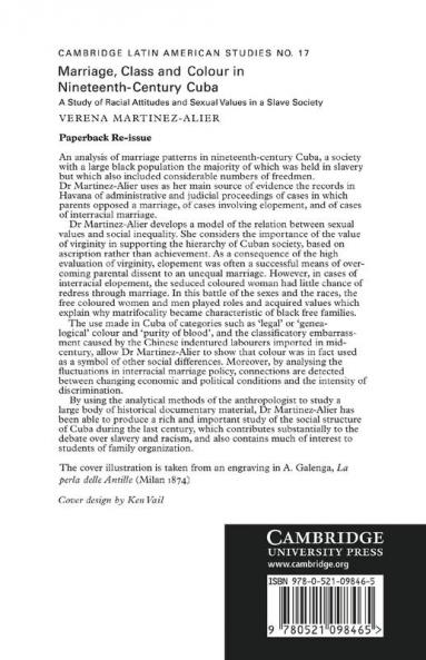 Marriage Class and Colour in Nineteenth Century Cuba