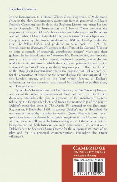 Introductions Notes and Commentaries to Texts in 'The Dramatic Works of Thomas Dekker