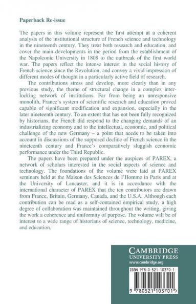 The Organization of Science and Technology in France 1808 1914