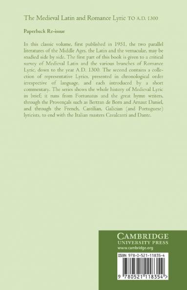 Medieval Latin and Romance Lyric to A.D. 1300