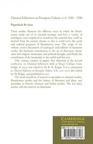 Classical Influences on European Culture A.D. 1500 1700