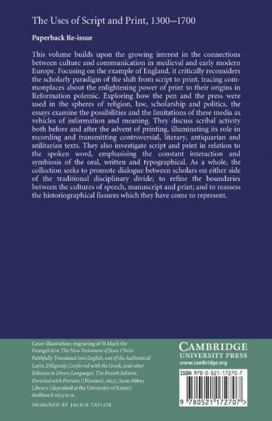 The Uses of Script and Print 1300 1700