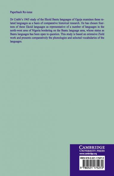 Ekoid Bantu Languages of Ogoja Eastern Nigeria Part 1 Introduction Phonology and Comparative Vocabulary