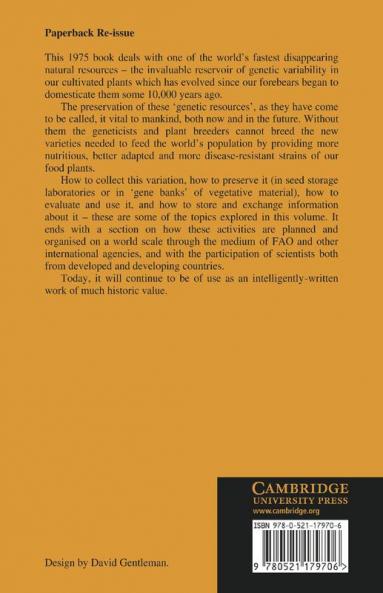 Crop Genetic Resources for Today and Tomorrow