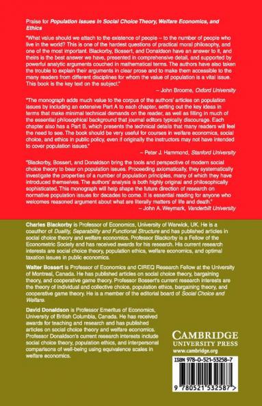 Population Issues in Social Choice Theory Welfare Economics and Ethics