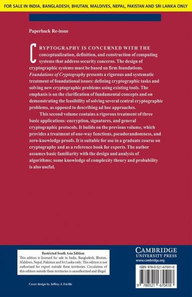FOUNDATIONS OF CRYPTOGRAPHY VOL. 2: BASIC APPLICATIONS (SOUTH ASIA EDITION)